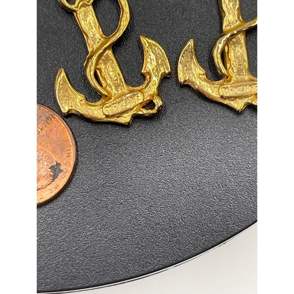 Park Lane Vintage Enamel Cream Gold Tone Anchor Dangle Earrings and‎ Brooch Set - Picture 7 of 8
